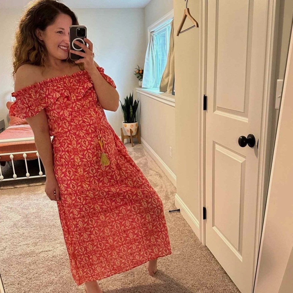 Anthropologie THML Pink Floral Tassel Maxi Dress